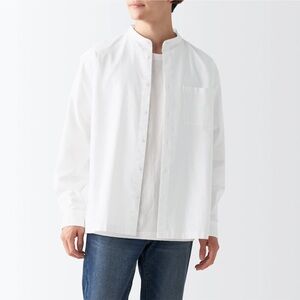Muji Men's Washed Oxford Stand Collar Long Sleeve Shirt - Large